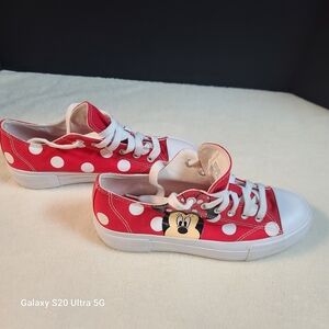 Disney Womens Red and White Polka Dot Sneakers